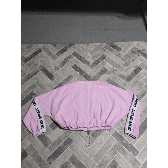 New DKNY Women Crop Sweater Pink With Sport Strip on Long Sleeves Size MEDIUM - Picture 8 of 9